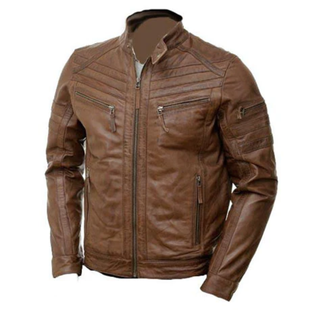 Brad Pitt Brown Leather Biker Jacket